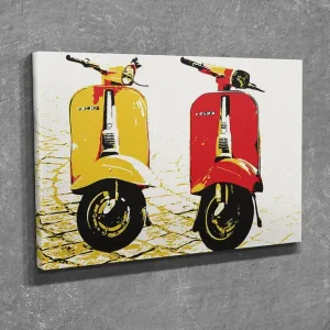 Liten Canvastavla 40x30 cm - Färgglada Vespa-scootrar i gult och rött Gult / Rött - Inredning Köp nu
