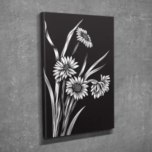 Lägg i varukorgen Liten Canvastavla 30x40 cm - Svartvit blomsterkomposition med stiliserade blommor och grönska Svart / Vit - Inredning