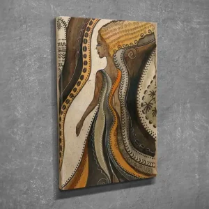 Fynd Liten Canvastavla 30x40 cm - Silhuett av en kvinna med flödande linjer och mönster Brun / Beige / Orange - Inredning