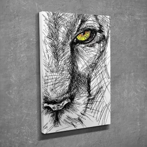 Liten Canvastavla 30x40 cm - Detaljerad skiss av ett lejonhuvud med fokus på ögat Svart / Gult - Inredning Erbjudandepris