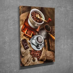 Beställ nu Liten Canvastavla 30x40 cm - Kaffe- och chokladkomposition med rostade kaffebönor Brun / Beige / Svart - Inredning