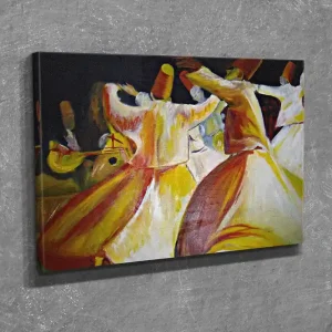 Liten Canvastavla 40x30 cm - Dansande personer i färgglada kläder Röd / Gul / Vit - Inredning Billigare