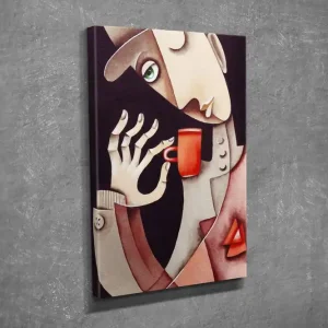 Lågt pris Liten Canvastavla 30x40 cm - Man som dricker ur en röd kopp Röd / Beige / Brun - Inredning