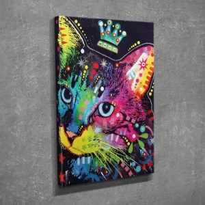 Endast idag Liten Canvastavla 30x40 cm - Färgglad katt med grafiska mönster och detaljer Grön / Rosa / Blå - Inredning