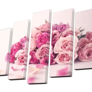 Canvastavla i 5 delar 82x50 cm - Färgrik bukett av rosor i olika nyanser av rosa Ljusrosa / Mörkrosa / Lila - Inredning Populärt val