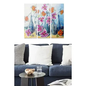 Säker betalning Canvastavla i trä 3-delar 50x70 cm - Färgglada blommor i glasflaskor - Inredning & dekor
