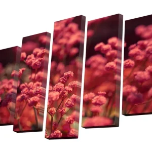 Begränsad tid Canvastavla i 5 delar 82x50 cm - Färgrik blomsterkomposition med rosa blommor Rosa / Grön - Inredning