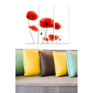 Canvastavla i trä 3-delar 50x70 cm - Röd vallmo i en stilren komposition - Inredning & dekor Expressleverans