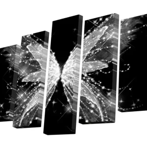 Köp online Canvastavla i 5 delar 82x50 cm - Glittrande fjäril i svart och vitt Svart / Vitt - Inredning
