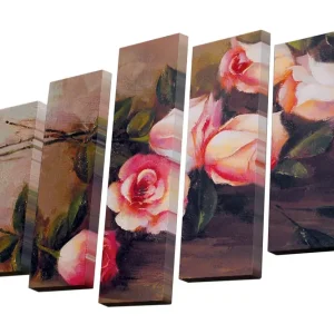Köp online Canvastavla i 5 delar 82x50 cm - Färgrik bukett av rosor Rosa / Grön / Beige - Inredning