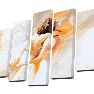 Canvastavla i 5 delar 82x50 cm - Abstrakt komposition av en dansande figur Ljus orange / Beige / Vit - Inredning Köp online