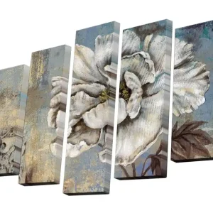 Canvastavla i 5 delar 82x50 cm - Storslagen vit blomma med detaljerade bladverk Vit / Blå / Beige - Inredning Köp online