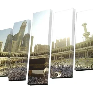 Fynd Canvastavla i 5 delar 82x50 cm - Storslagen vy över Kaaba med pilgrimsfärd i Mecka Guld / Vit / Beige - Inredning