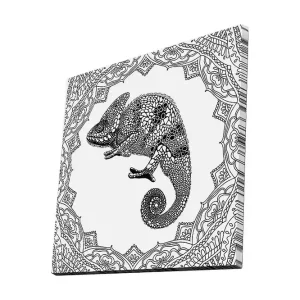 Beställ idag Canvastavla 45x45 cm - Detaljerad illustration av ett chameleon i en ornamenterad ram - Inredning & dekor