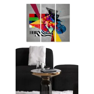 Säker betalning Canvastavla i trä 3-delar 50x70 cm - Abstrakt komposition med geometriska former och musikaliska inslag - Inredning & dekor