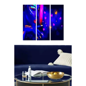 Canvastavla i trä 3-delar 50x70 cm - Färgglad porträtt av en kvinna med neonfärgad sminkning - Inredning & dekor Begränsat erbjudande