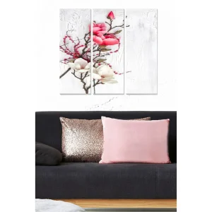 Canvastavla i trä 3-delar 50x70 cm - Blomsterarrangemang med rosa och vita magnolior - Inredning & dekor risnedsättning