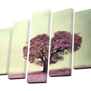 Canvastavla i 5 delar 82x50 cm - Blommande träd i rosa nyanser Rosa / Grön / Beige - Inredning Endast idag