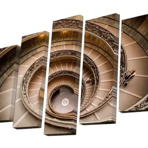 Canvastavla i 5 delar 82x50 cm - Spirals av en elegant trappa med detaljerad utsmyckning Beige / Brunt / Guld - Inredning Rea