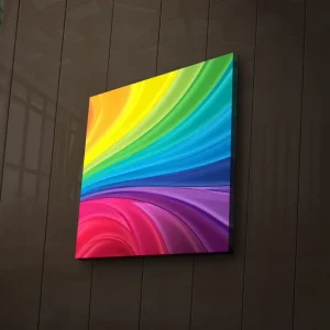 Premium Canvastavla med LED-belysning 28x28 cm - Färgglad abstrakt komposition med svepande linjer Gul / Grön / Blå - Inredning
