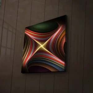 Canvastavla med LED-belysning 28x28 cm - Abstrakt komposition med böljande former och ljusa linjer Mörkgrön / Röd / Guld - Inredning Begränsad tid