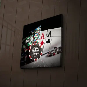 Canvastavla med LED-belysning 28x28 cm - Spelkort och pokerchips i fokus Svart / Röd / Grön - Inredning Begränsad tid