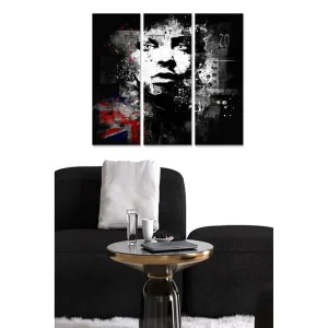 Canvastavla i trä 3-delar 50x70 cm - Porträtt av en ansiktsprofil med grafiska inslag och en urban känsla - Inredning & dekor Premium