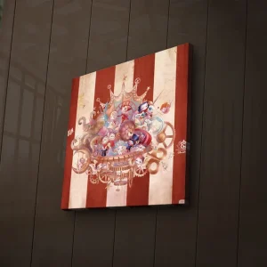 Rabatter Canvastavla med LED-belysning 28x28 cm - Fantasifull komposition med lekfulla karaktärer och mekaniska detaljer Röd / Beige / Blå - Inredning