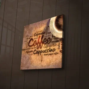 Erbjudande Canvastavla med LED-belysning 28x28 cm - Kaffeinspirerat konstverk med text och kaffekoppar Brun / Beige / Svart - Inredning
