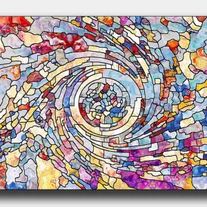 risnedsättning Canvastavla 70x100 cm - Färgstark spiral av abstrakta former som skapar en dynamisk rörelse - Inredning & dekor