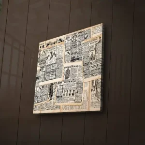 Canvastavla med LED-belysning 28x28 cm - Collage av gamla tidningsutklipp Beige / Svart - Inredning Extra rabatt