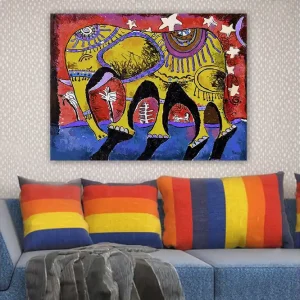 Canvastavla 70x100 cm - Färgglad elefant med dekorativa mönster på en livlig bakgrund - Inredning & dekor Endast idag