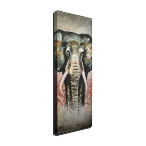 Lägg i varukorgen Canvastavla 30x80 cm - Elefant med färgstarka detaljer i bakgrunden Grön / Orange / Röd - Inredning