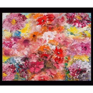 Utförsäljning Inramad Canvastavla i trä - 41x56 cm - Färgrik bukett av blommor - Inredning & dekor