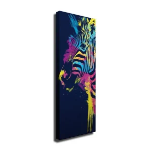Rabatter Canvastavla 30x80 cm - Färgglad zebra med abstrakta linjer Blå / Gul / Rosa - Inredning