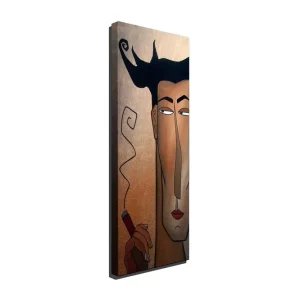 Extra rabatt Canvastavla 30x80 cm - Porträtt av en man med cigarr och stiliserat hår Mörkbrun / Beige / Svart - Inredning