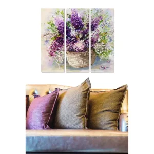 Canvastavla i trä 3-delar 50x70 cm - Färgrik bukett av blommor i en korg - Inredning & dekor Beställ idag