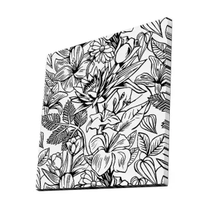Canvastavla 45x45 cm - Detaljerad svartvit blomsterdesign med olika växter och blommor - Inredning & dekor Snabb leverans
