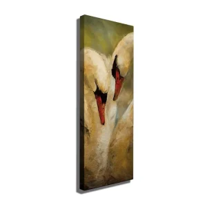 Canvastavla 30x80 cm - Två svanar som närmar sig varandra i en intim komposition Vit / Röd / Beige - Inredning Snabb frakt