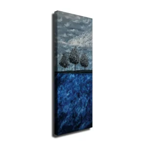 Kundfavorit Canvastavla 30x80 cm - Tre stiliserade träd mot en blå bakgrund Mörkblå / Ljusblå / Grå - Inredning