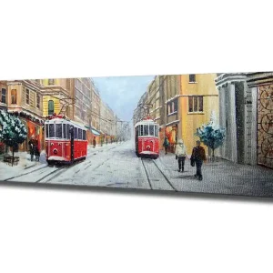 Fynd Canvastavla Röda spårvagnar i vinter Flerfärgad - Inredning