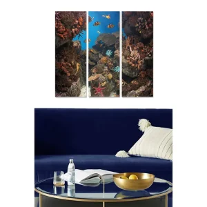 Snabb leverans Canvastavla i trä 3-delar 50x70 cm - Livfull undervattensscen med färgglada fiskar och koraller - Inredning & dekor