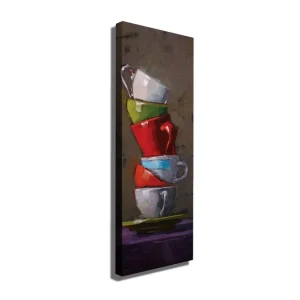 Fri frakt Canvastavla 30x80 cm - Staplade kaffekoppar i olika färger Röd / Grön / Vit - Inredning