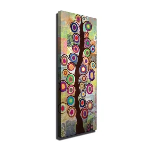 Canvastavla 30x80 cm - Färgglad trädkonst med cirkulära bladverk Mörkbrun / Ceruleanblå / Lila - Inredning Rea