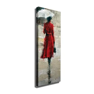 Canvastavla 30x80 cm - Kvinna i röd klänning med paraply Röd / Grå / Svart - Inredning Nyhet