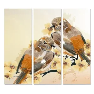 Canvastavla i trä 3-delar 50x70 cm - Två fåglar som sitter på en gren med blommor - Inredning & dekor Köp online