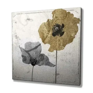 Handla nu Canvastavla 45x45 cm - Svart och guld blomma i abstrakt stil Guld / Svart - Inredning