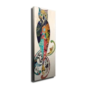 Canvastavla 30x80 cm - Färgglad uggla med dekorativa mönster Turkos / Röd / Gul - Inredning Extra rabatt
