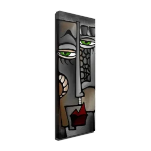 Reapris Canvastavla 30x80 cm - Abstrakt ansikte med gröna ögon Grå / Svart / Röd - Inredning