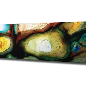 risnedsättning Canvastavla 80x30 cm - Abstrakt komposition med organiska former och färgade inslag Grön / Gul / Blå - Inredning